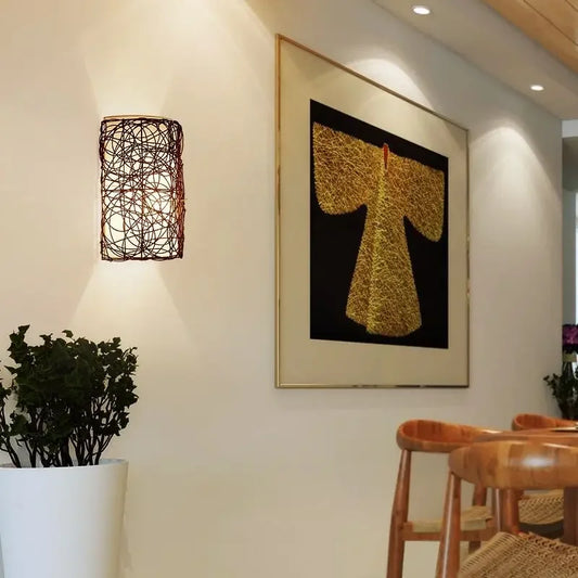 Handmade Chinese Vintage Nordic Natural Vine Wall Lamps Black Rattan Wall Scones for Home Room Decoration Lighting Fixture E27