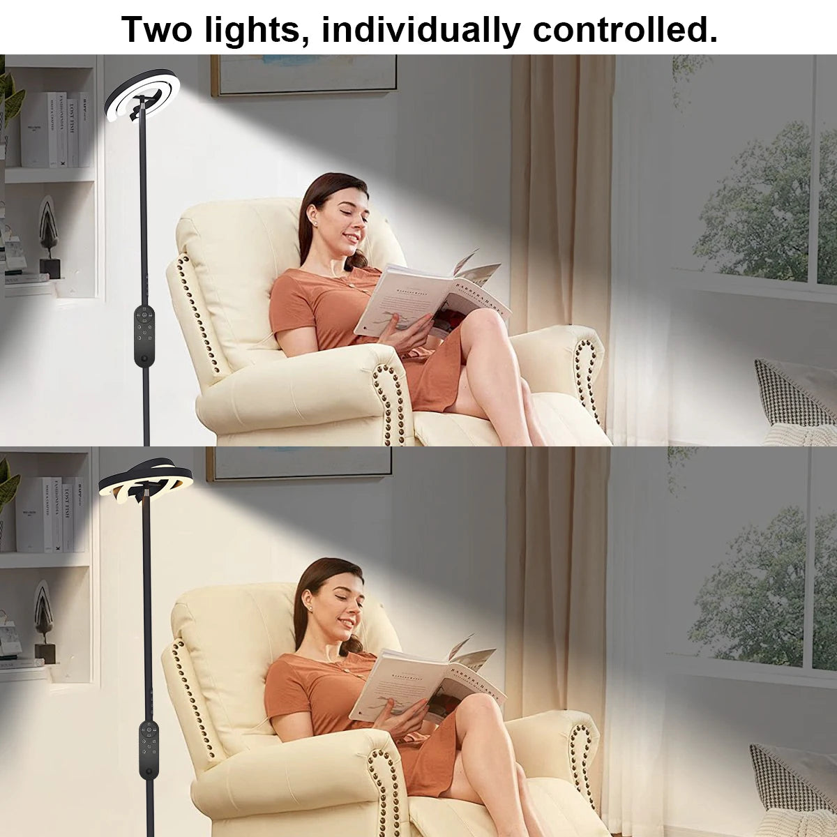 Modern Standing LED Floor Lamp with 2 Rotatable Lights, Remote & Touch Control, Bright Stepless Dimmable, Ideal for Office