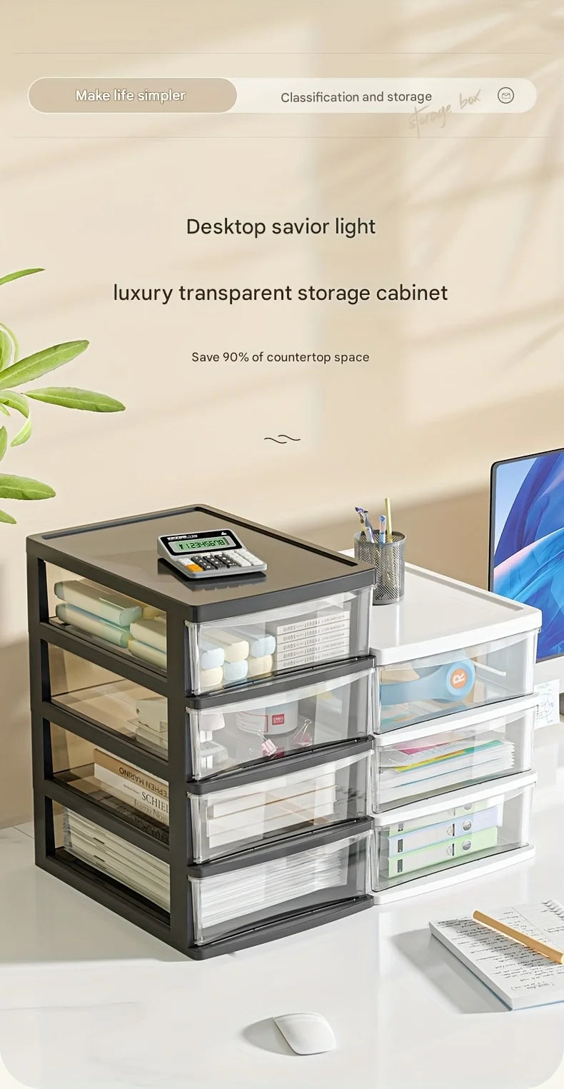 Office Desktop Storage Box, Transparent Drawer Style Cosmetics, Stationery, Student Desk, Raised Japanese Style Bar Storage Box