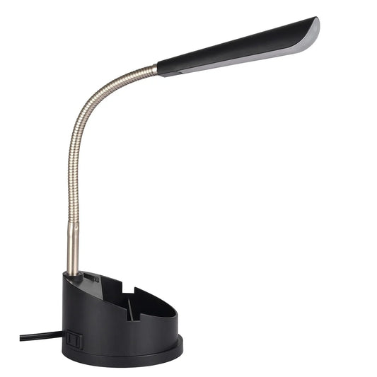 LED Desk Organizer Lamp with Adjustable Gooseneck AC Outlet Mobile Devices Modern Plastic Finish Home Office Dorm Study
