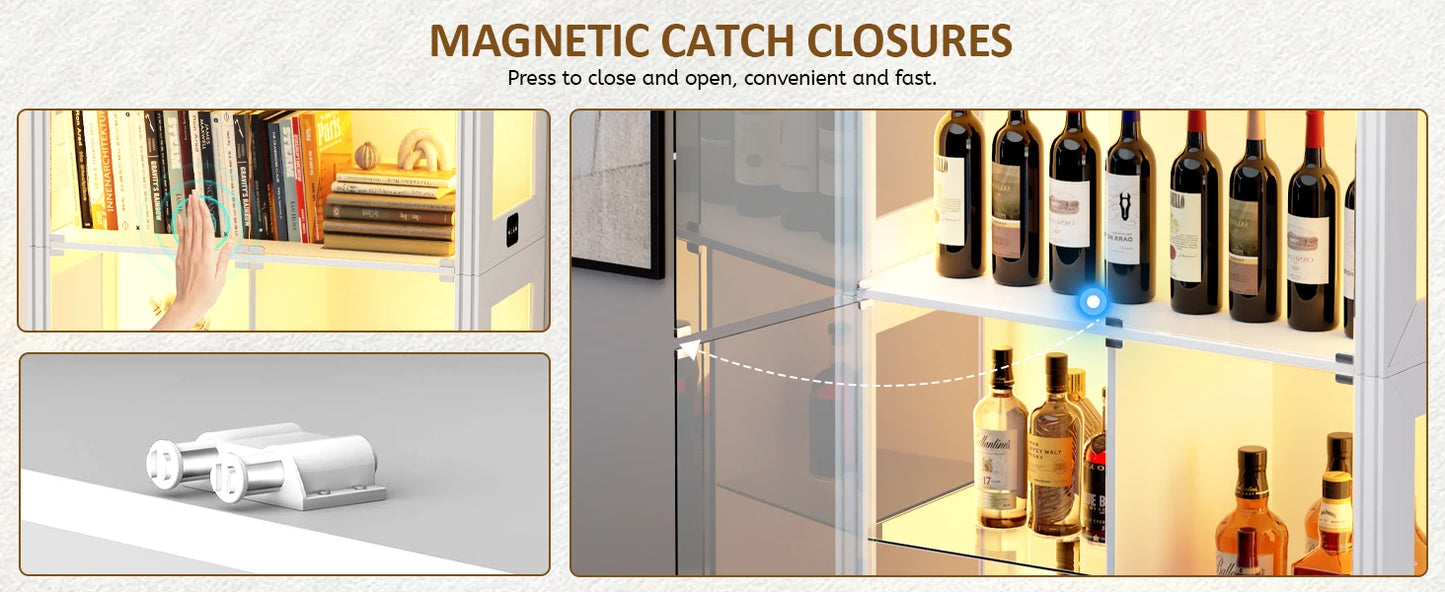 71” Display Cabinet with Glass Doors, Modern Curio Cabinet with 3 Color Lights, 7-Tiers Glass Display Cases for Collectibles,