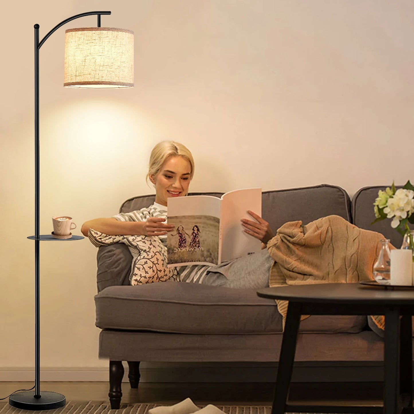 Floor Lamp With 3 Color Temperatures, Standing Lamp With Magnetic Remote Control For Bedroom, Living Room( 9W LED Bulb Included)