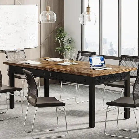 Rectangular Office Meeting Table for 4-6 People, Durable Legs, Ideal for Small Conference Rooms