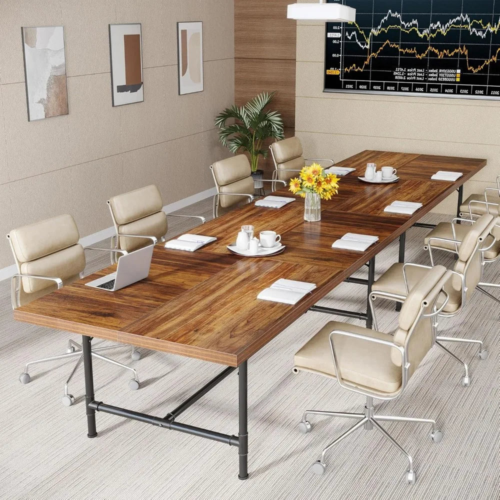 6.5ft conference table for 8-10 people, 78 inch large rectangular meeting table with mirrored metal legs, modern boardroom desk