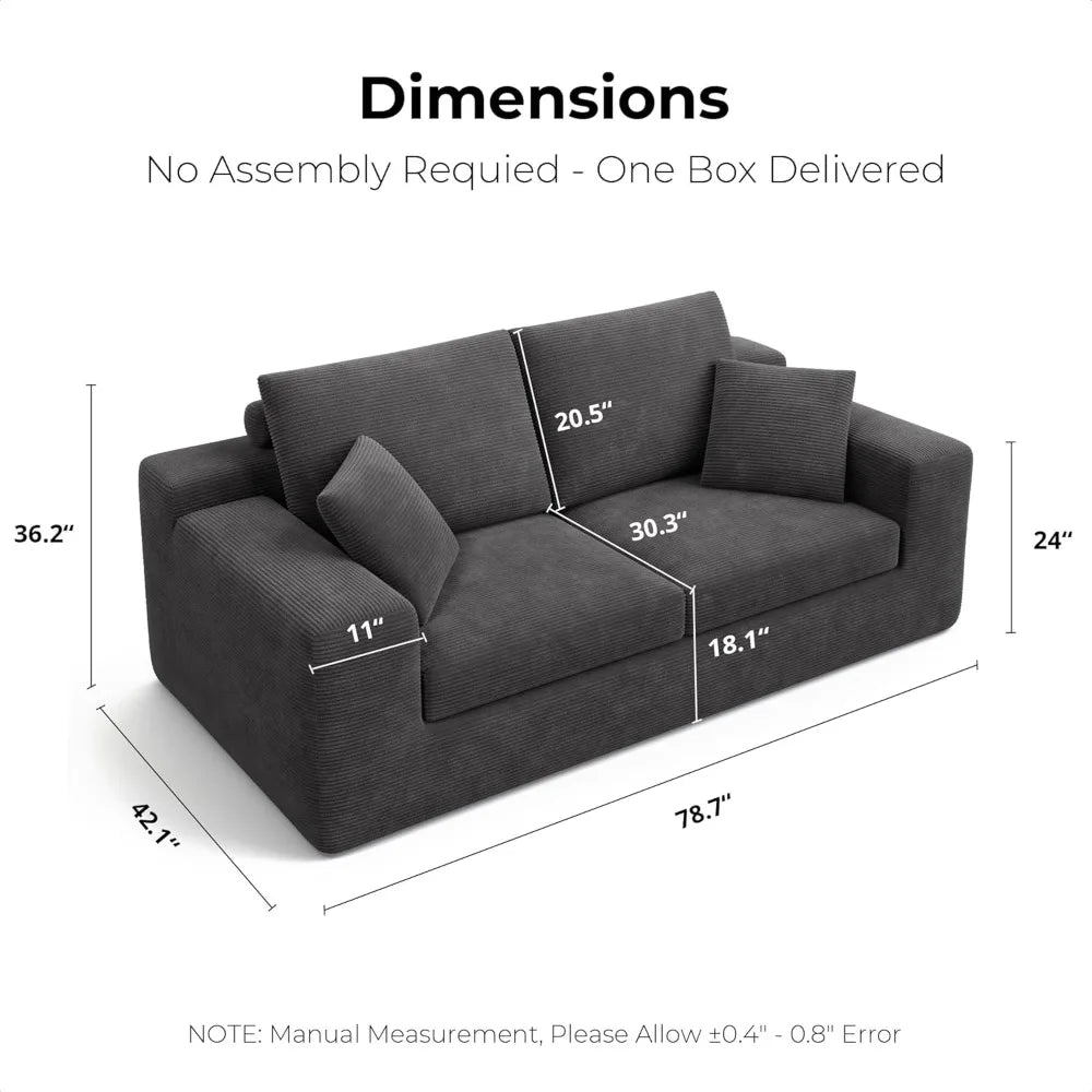 78" Modern Loveseat Sofa in a Box - Corduroy Deep Seat Couch, No Assembly Required, Space-Saving Design