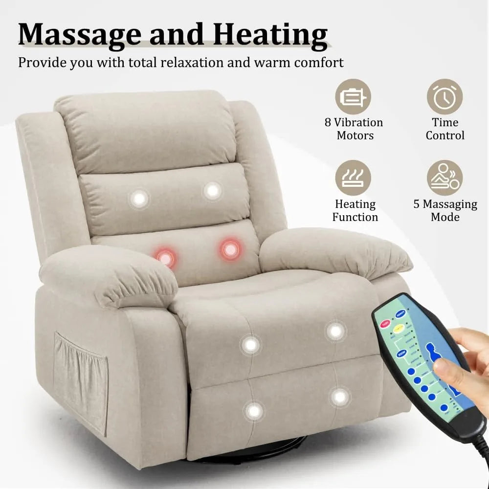 Recliner Chair, Wide Rocker Chair, Rocking Chair with Massage and Heat,360°Swivel Nursery Rocking Chairs, Oversized Recliner for