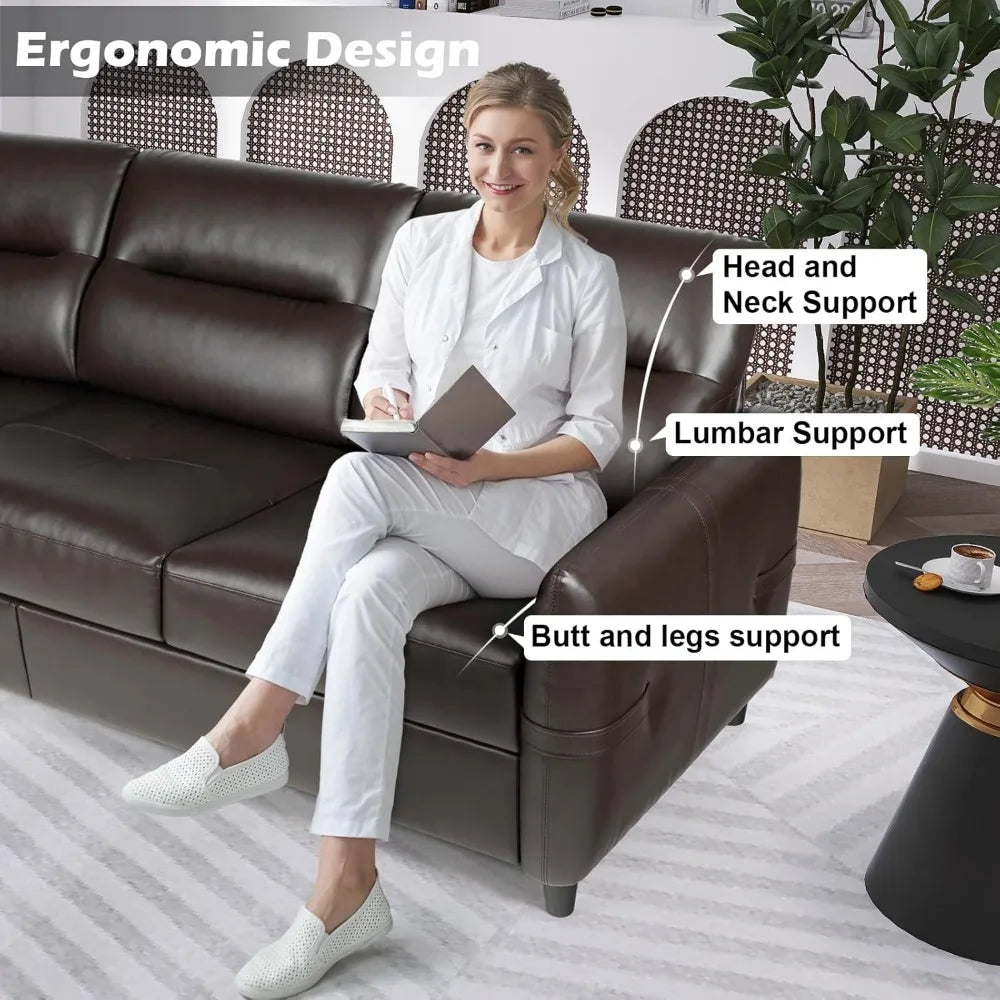 85 "artificial leather office sofa with USB, modern 3-seater, stain resistant and 3-clustered plush cushions, office sofa