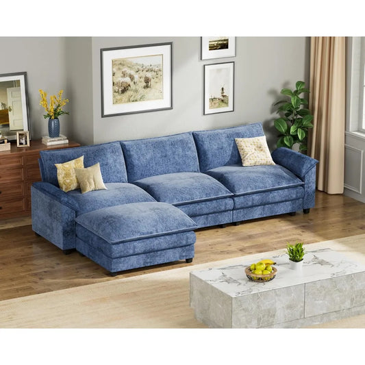 homall 119" modular sectional sofa, l shaped sofa couch with reversible ottoman, diy combination chenille deep 3-seat cloud couc