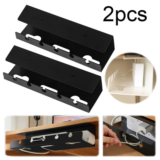 2Pcs Under Desk Cable Management Tray Self Adhesive Cable Storage Rack No Punching Cable Tray Basket for Power Strip Adapter