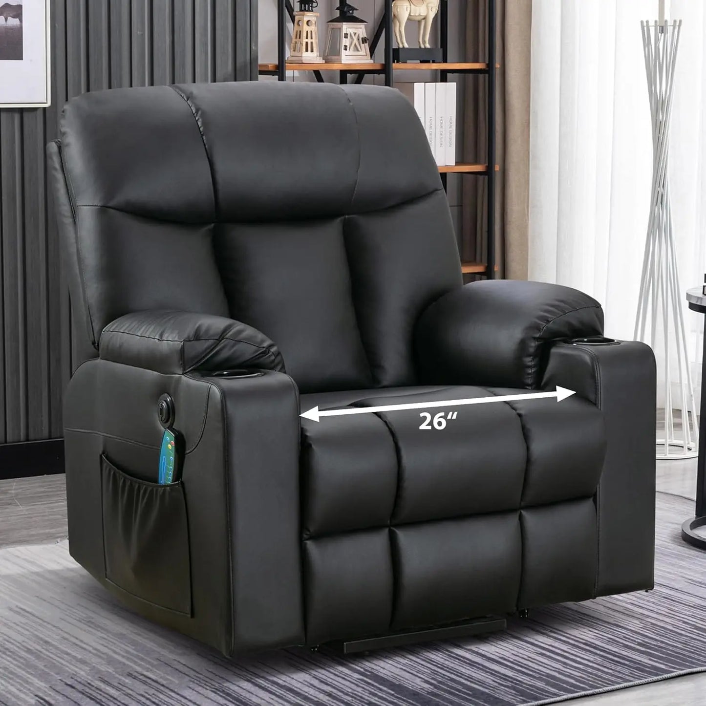 26" Extra Wide Lift Chair with Heat and Massage, Faux Leather Power Lift Recliner Massage Chair for Adults Elderly,