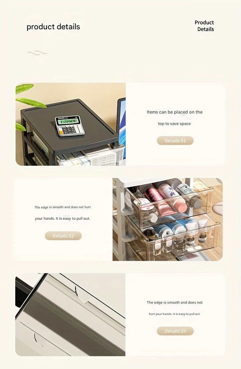 Office Desktop Storage Box, Transparent Drawer Style Cosmetics, Stationery, Student Desk, Raised Japanese Style Bar Storage Box