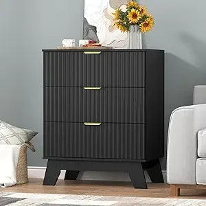 3 Drawer Dresser for Closet, Storage Cabinet and Chest of Drawers with Gold Handle