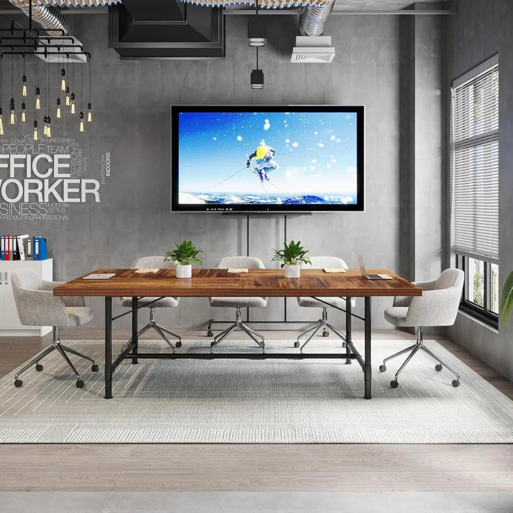 6.5ft conference table for 8-10 people, 78 inch large rectangular meeting table with mirrored metal legs, modern boardroom desk