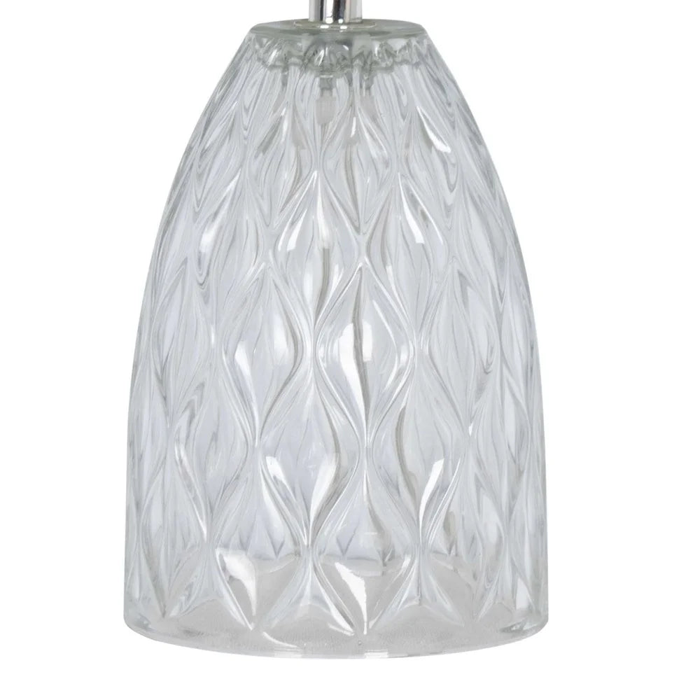 Mini Clear Glass Table Lamp with White Shade Compact Design Home Office Easy Push Thru Switch Ideal Small Spaces