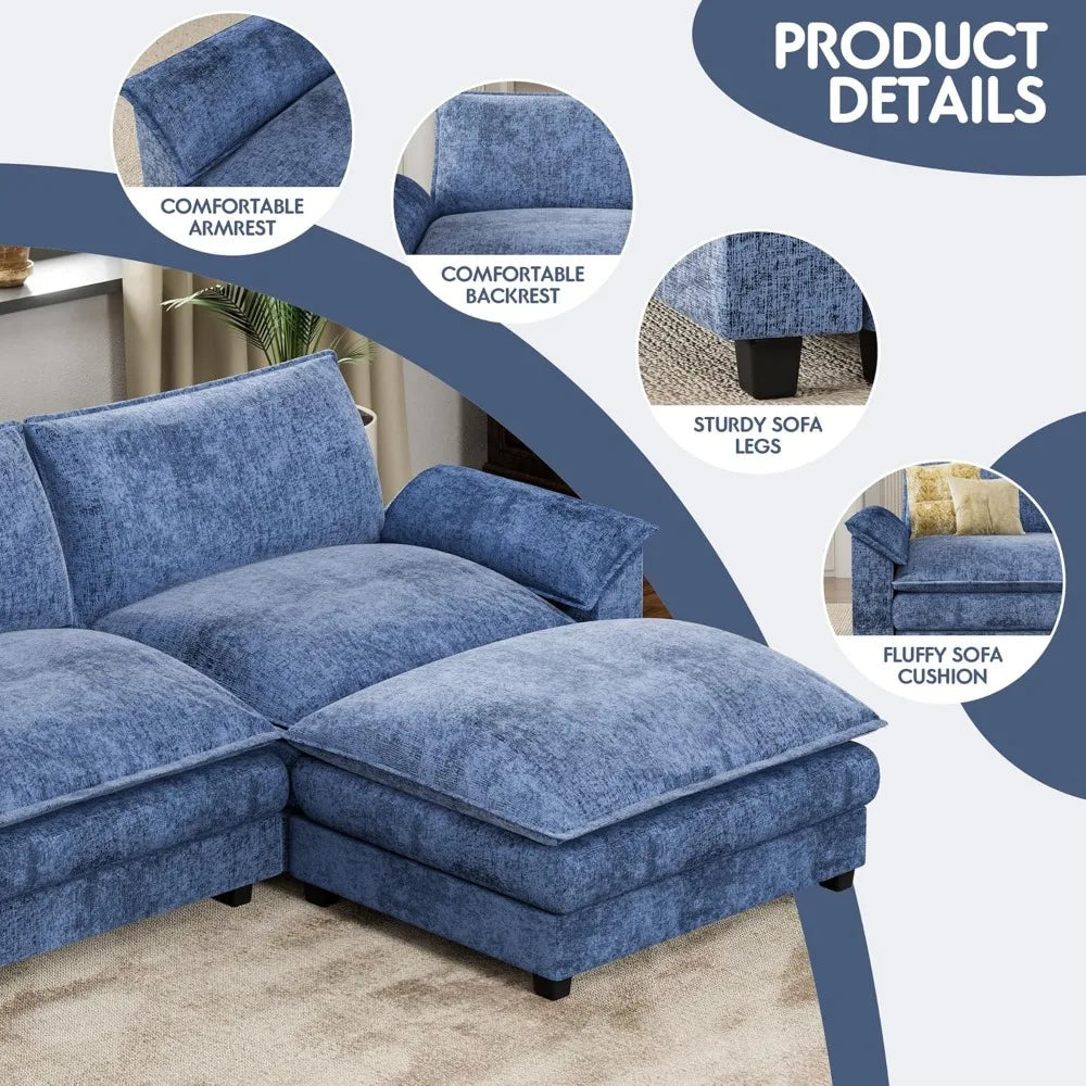 homall 119" modular sectional sofa, l shaped sofa couch with reversible ottoman, diy combination chenille deep 3-seat cloud couc