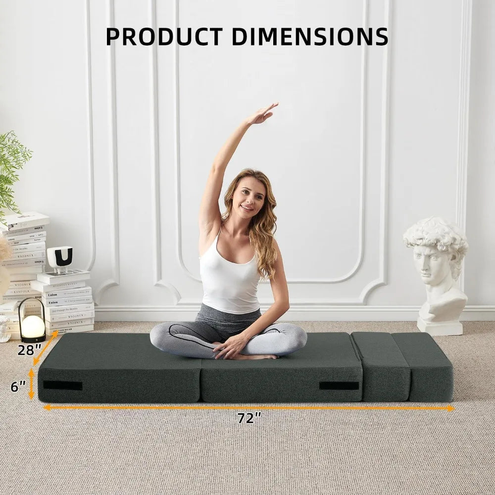 Convertible Folding Sofa Bed - Sleeper Chair with Pillow, Modern Linen Fabric, Futon Couch, Foldable Mattress