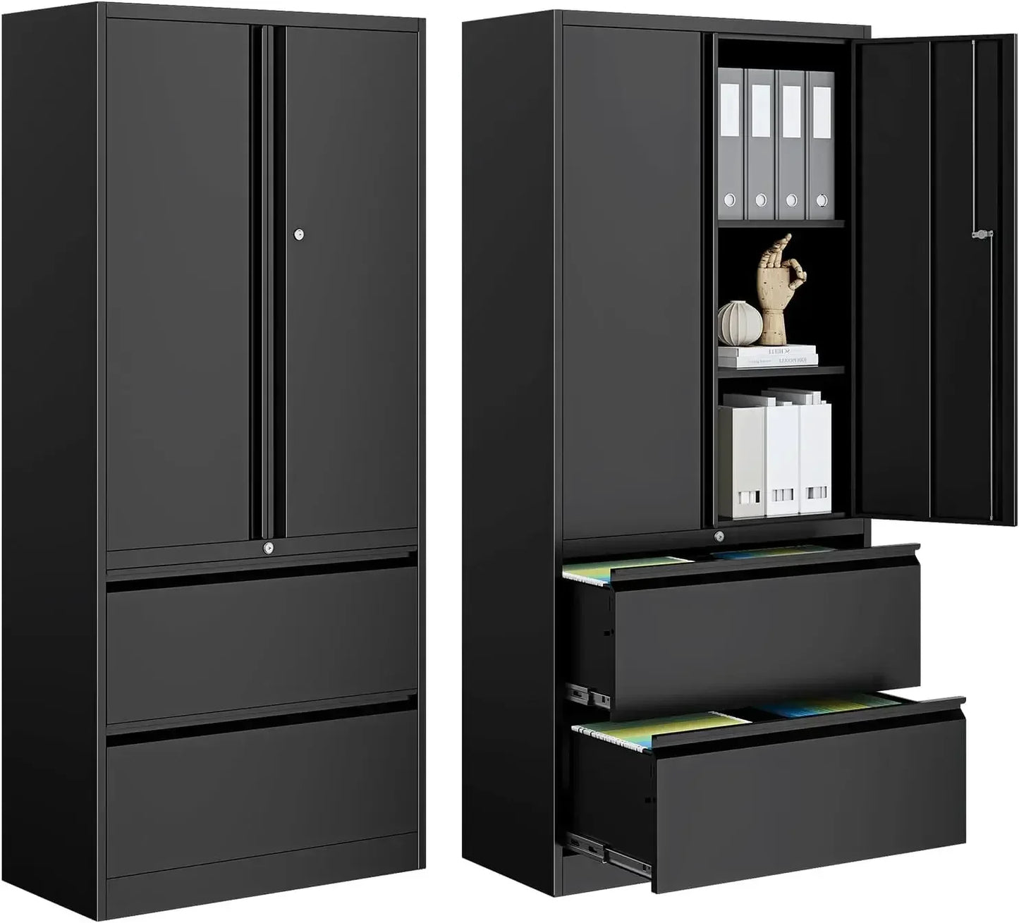 2-Drawer Metal File Cabinet, Lateral Vertical Filing Cabinets for Home Office, Locking File Cabinet with Storage Shelves