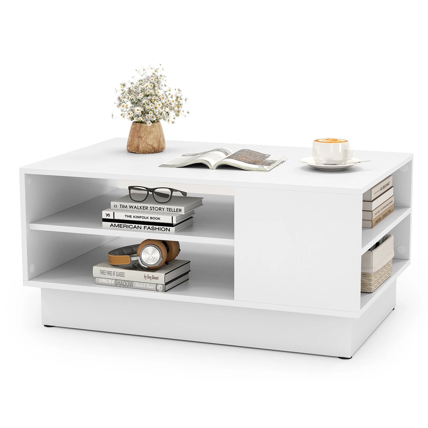 34" Long Rectangle Center Table Coffee Table w/ 2-Tier Open Storage Shelves