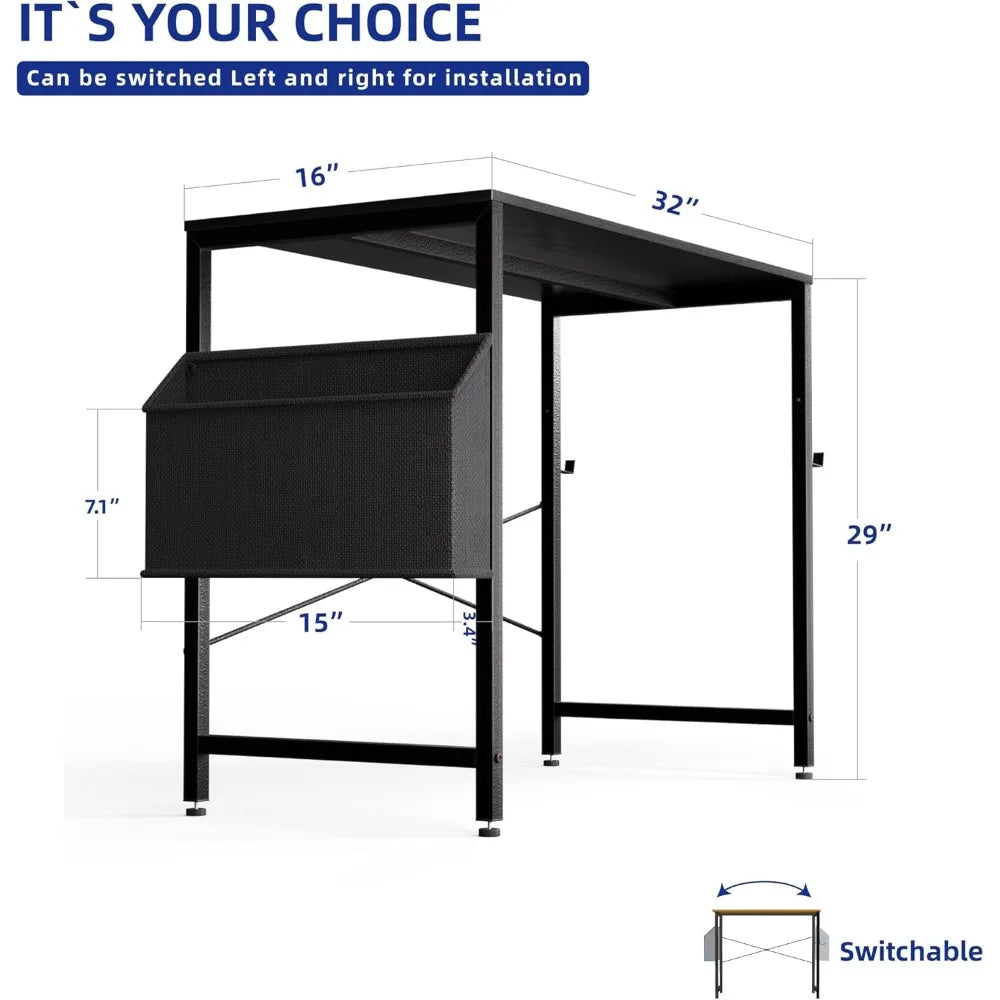 32 Inch Computer Desk for Small Spaces with Storage Bag, Home Office Work Desk with Headphone Hook, Small Study Writing Table