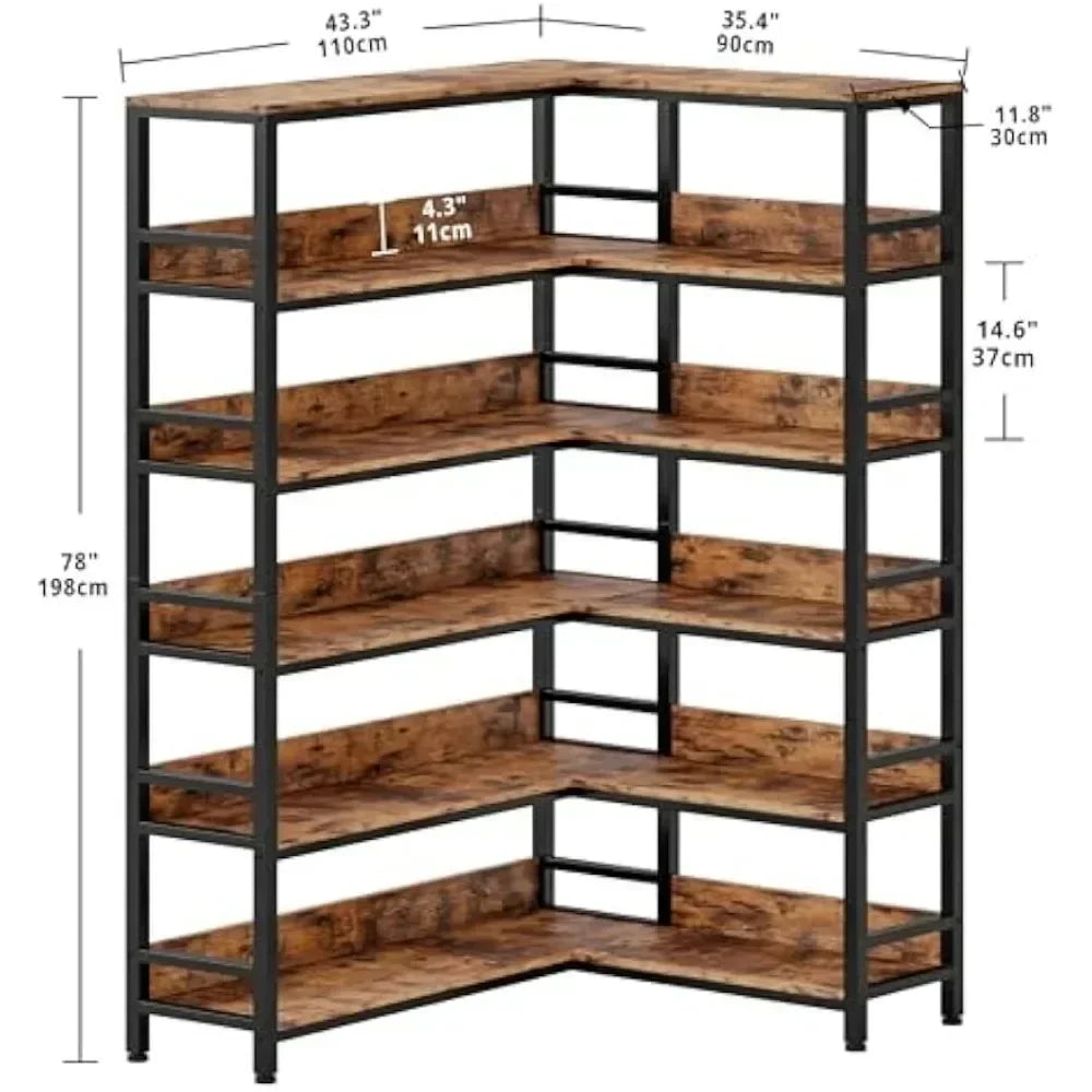 Bookshelves 6 Tiers Corner Bookcases with Baffles Etagere Shelf Storage Rack with Metal Frame for  Home Office