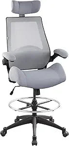 400lbs High Back Computer Office Drafting Chair Flip up Armrests Lumbar Support Adjustable Big Footrest Ring(Black)