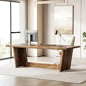 70.87 Inches Long Executive Desk, Brown Wooden Computer Desk, Industrial Simple Study Writing Table