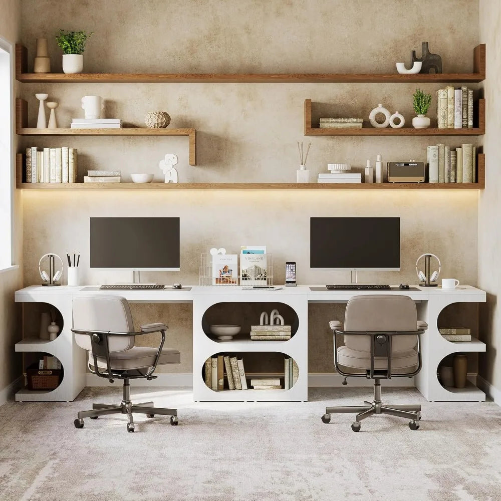 62.2-Inch Executive Desk, Modern Home Office Desks, Office Table with Storage Shelves for Workspace, Large Computer Desk, Long