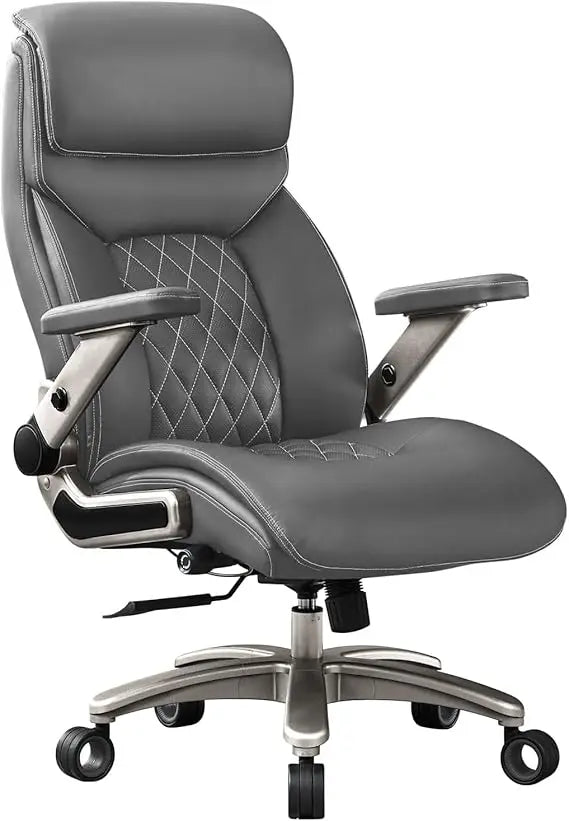 Big and Tall Office Chair with 5D Flip Arms, 600LBS PU Leather Executive Chair with Adjustable Lumbar Support 3'' Double Space W