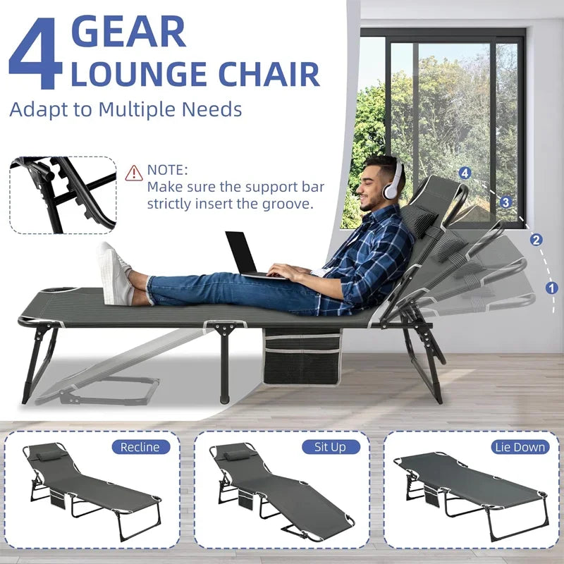 Cot Chair with Mattress, 4-Position Folding
