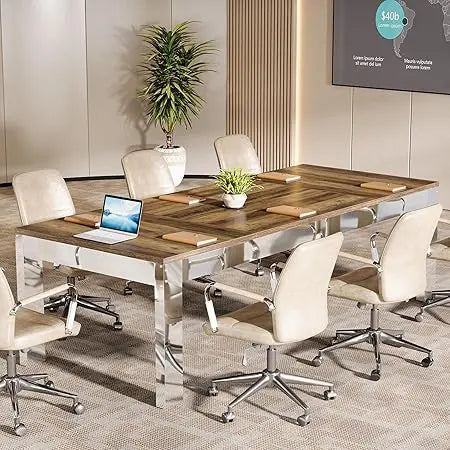 6.5ft conference table for 8-10 people, 78 inch large rectangular meeting table with mirrored metal legs, modern boardroom desk