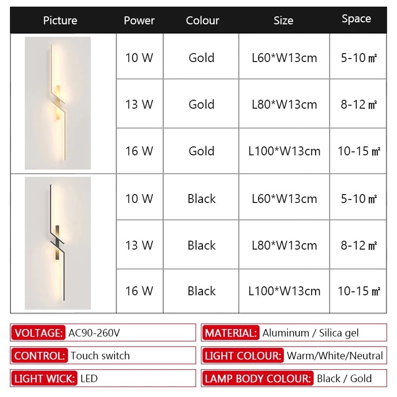 Modern LED Wall Lamp Minimalist Led 13W-18W Light Bedroom Bedside Long Strip Wall Sconces