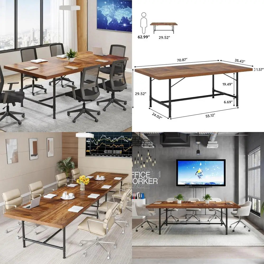 6.5ft conference table for 8-10 people, 78 inch large rectangular meeting table with mirrored metal legs, modern boardroom desk