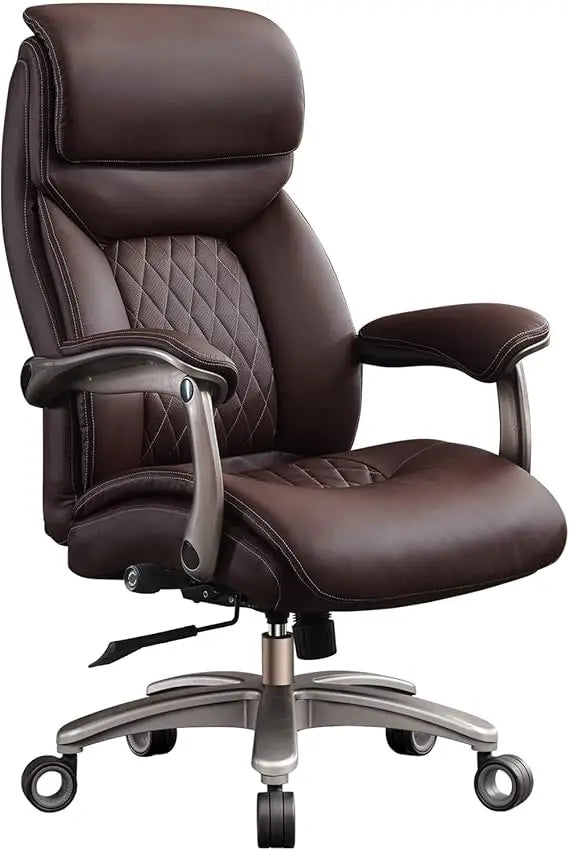 Big and Tall Office Chair with 5D Flip Arms, 600LBS PU Leather Executive Chair with Adjustable Lumbar Support 3'' Double Space W