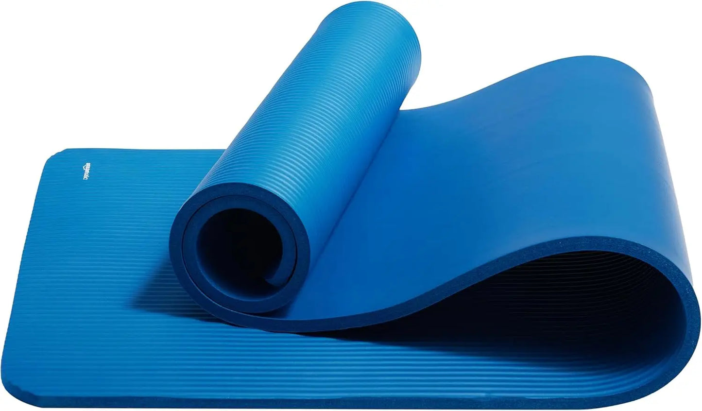 1/2 Inch Extra Thick Exercise Yoga Mat with Carrying Strap, Cushioned Support, for Fitness and Gym Workouts