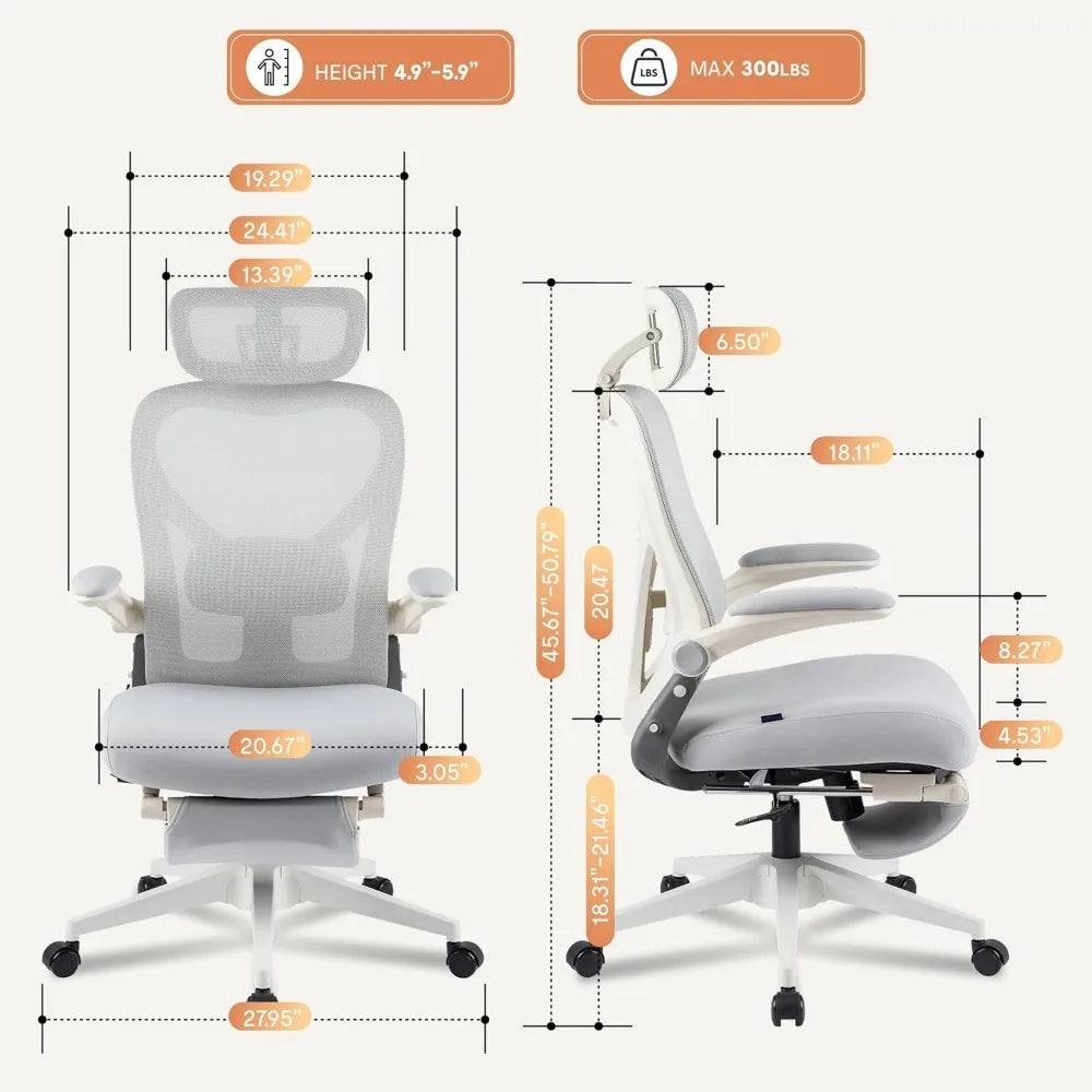 Foldex Ergonomic Office Chair, Folding Chair for Small Spaces with Lumbar Support, Flip-up Armrests, 3D Headrest, Desk Chairs w