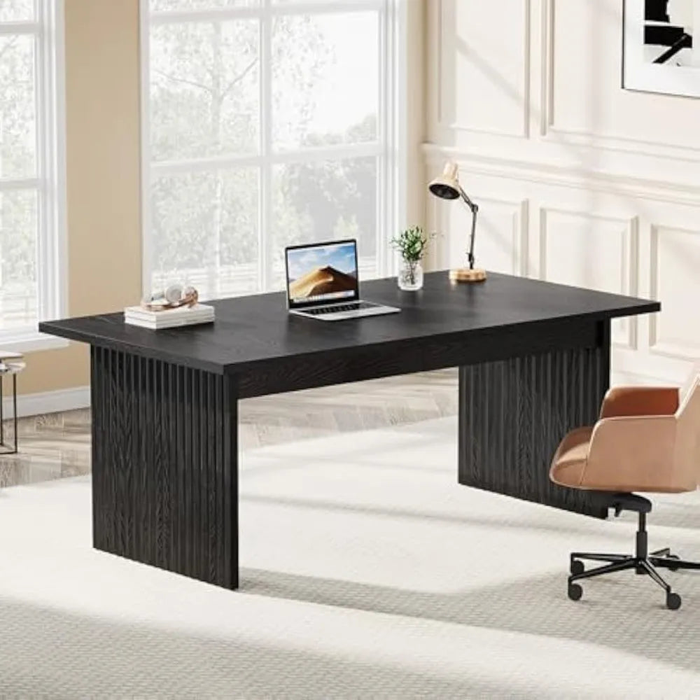 Modern Executive Desk, 63" Large Computer Office Desk, Conference Table Meeting Room Table, Simple Style Rectangle ,Black