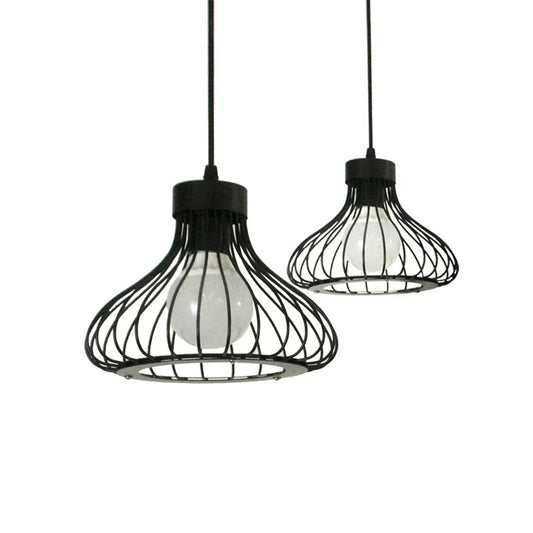 Retro Iron Restaurant Bar Chandelier Creative Black Three Single Head Small Gourd Wire Home Decor Light Fixtures