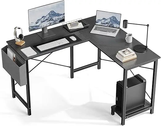 L Shaped Desk Computer Gaming Corner Table 50 Inch Home Office Writing Student Work PC Workstation with Side Storage Bag CPU St