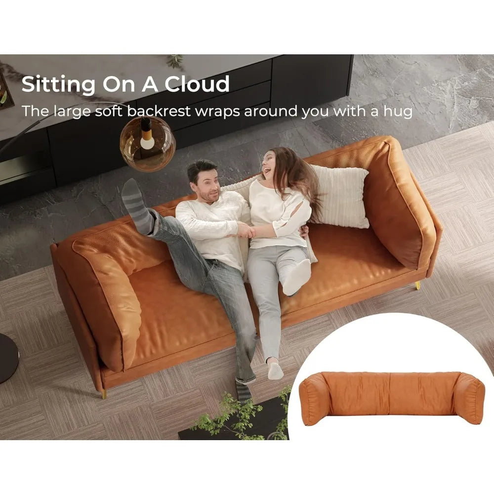 "73" Mid-Century Loveseat - Orange Fabric with Solid Wood Frame, Tool-Free Assembly for Office/Apartment"