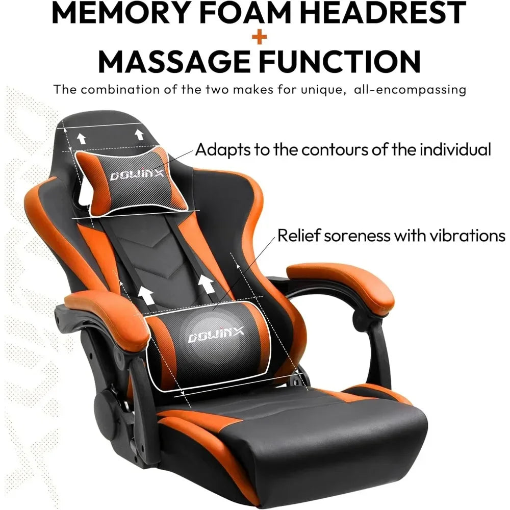 Gaming Chair Ergonomic Racing Style Recliner with Massage Lumbar Support, Office Armchair for Computer PU Leather E-Sports