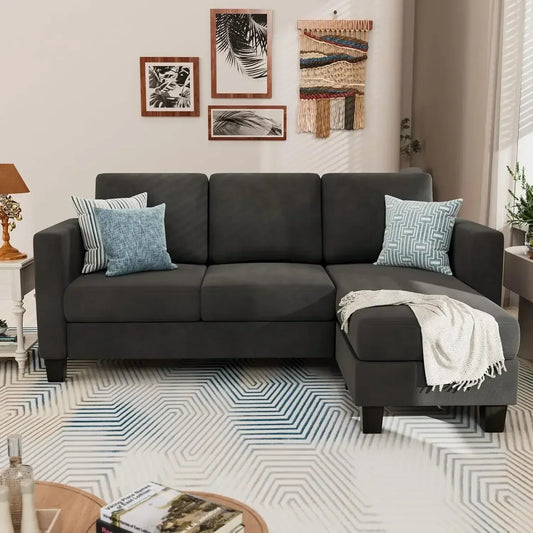 Convertible Sectional 3 L-Shaped Couch Soft Seat with Modern Linen Fabric, Space-saving Sofas