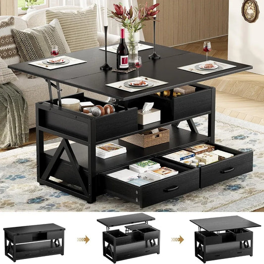 40" Lift Top Coffee Table,4 in 1 Multi-Function Lift Coffee Tables with Storage Drawers and Hidden Compartmen,Farmhouse Coffee T