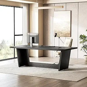 70.87 Inches Long Executive Desk, Brown Wooden Computer Desk, Industrial Simple Study Writing Table