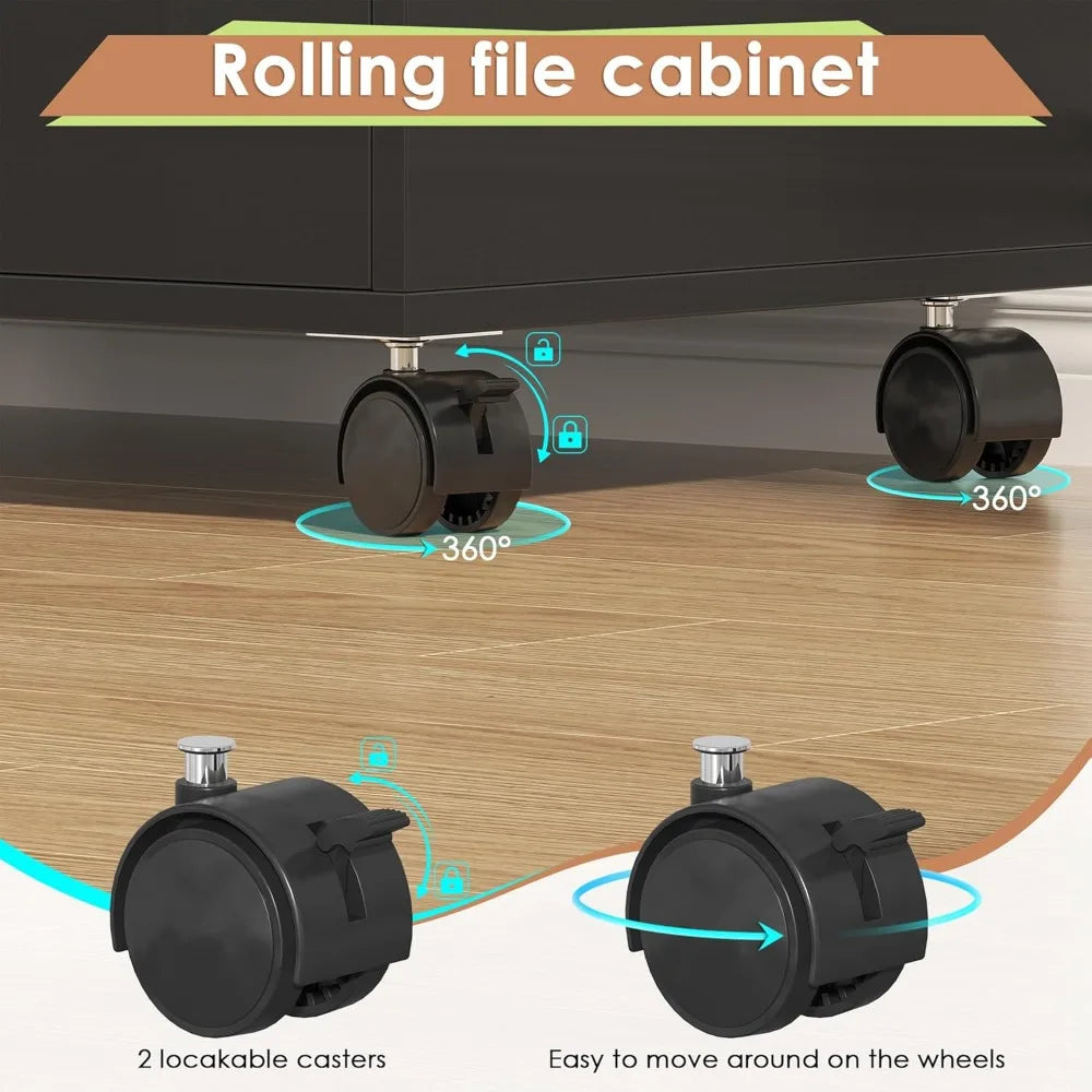 Wood Lateral File Cabinet with Lock,Lockable Rolling Filing Cabinet with Adjustable Storage Shelves,Printer Stand Office Storage