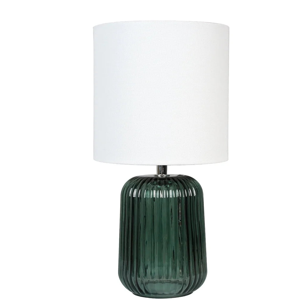 Mini Green Glass Stripe Table Lamp with White Shade Easy On Off Switch Home Office Reading Cozy Atmosphere