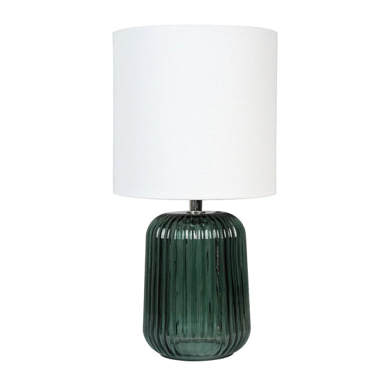 Mini Green Glass Stripe Table Lamp with White Shade Easy On Off Switch Home Office Reading Cozy Atmosphere
