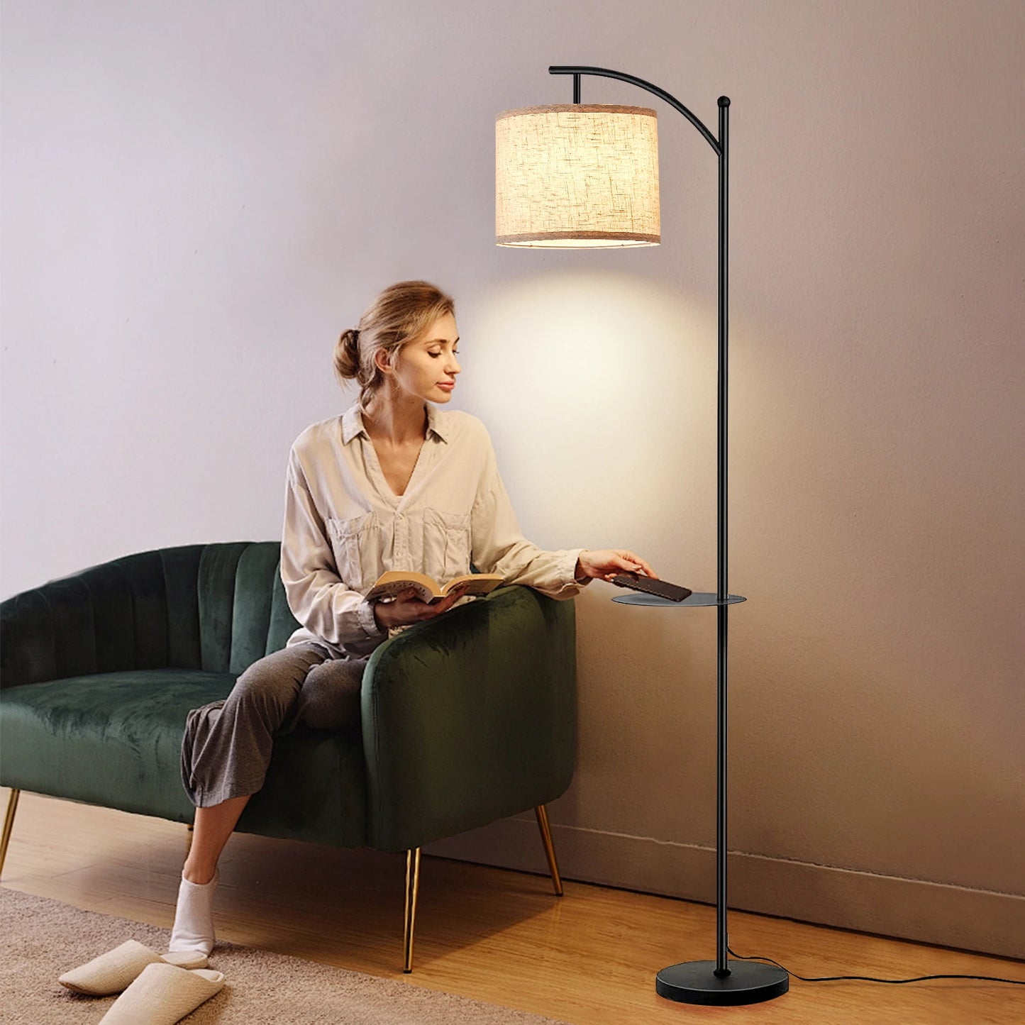Floor Lamp With 3 Color Temperatures, Standing Lamp With Magnetic Remote Control For Bedroom, Living Room( 9W LED Bulb Included)