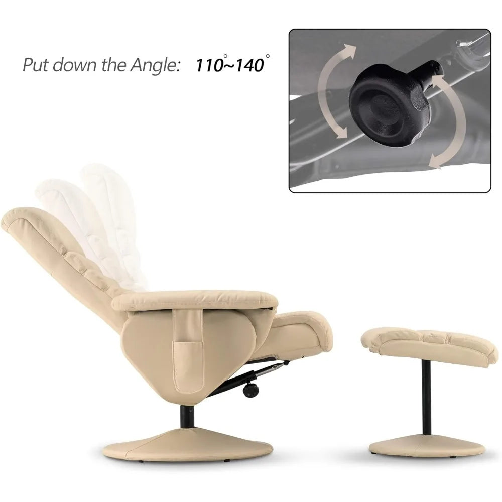 Recliner with Ottoman, Reclining Chair with Massage, 360 Swivel Chair Faux Leather 7902