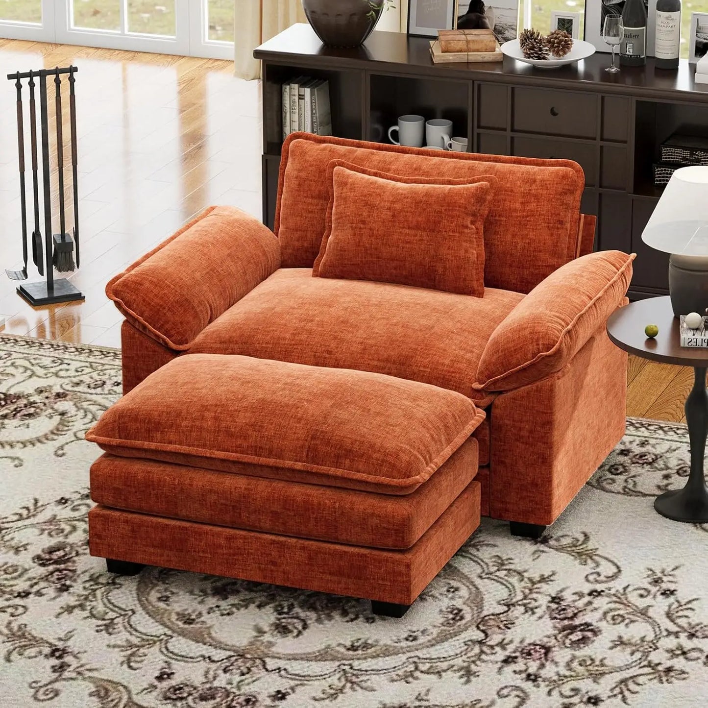 "86 Inch Modular L-Shaped Couch with Removable Ottoman, Plush 3-Seat Chenille Sofa for Modern Living Spaces"