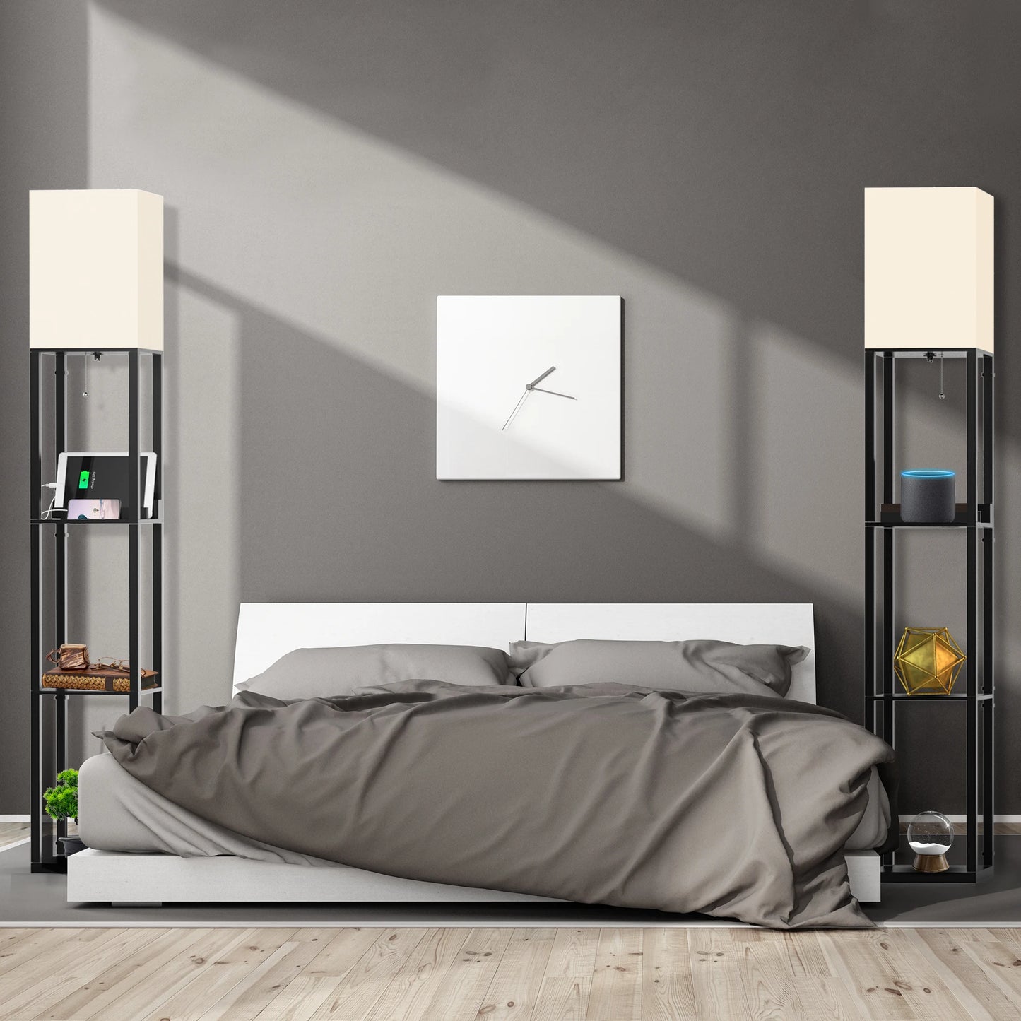 With Shelves, Solid Wood, Usb Ports And Bulb Included